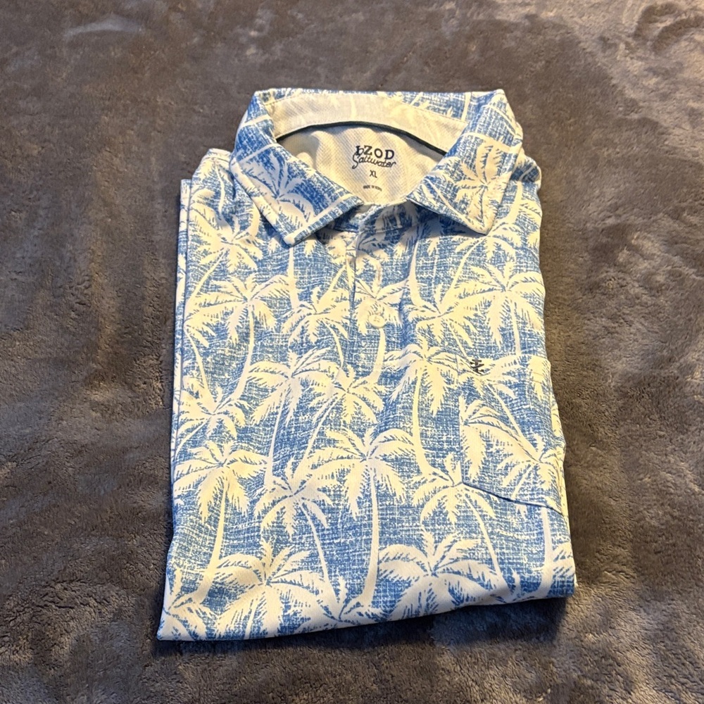 Men's Blue Palm Print Casual Golf Shirt